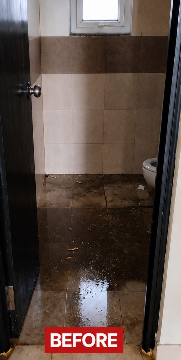 Bathroom tiles hard water scale status before scrubbing